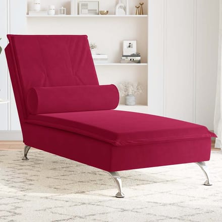 vidaXL - Massage - chaise - longue - met - bolster - fluweel - wijnrood