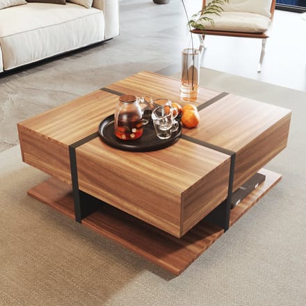 Salontafel - 78x78x36 cm - 4 Laden en Lijnontwerp - Extra Opbergruimte - MDF - Meerkleurig