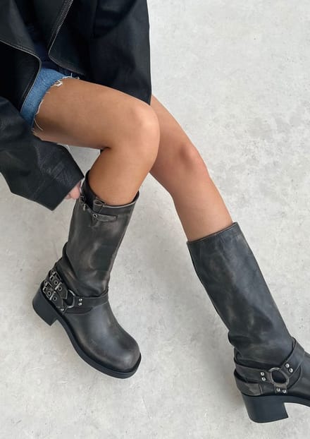 Sacha - Dames - Greywashed buckle biker boots - Maat 40