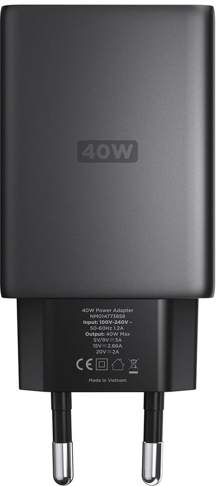 Nomad Slim Oplader EU (40W) – Compatibel met EU Stekker – 40W Vermogen met USB-C PD Snel Opladen – Compact en Draagbaar Design - Zwart