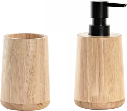 ITEM international badkamer accessoires set - bamboe hout - navulbaar zeeppompje - drinkbeker - stijlvol design