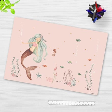 Afwasbare zeemeermin bureauonderlegger - Roze zee - Premium vinyl - 60 x 40 cm - Made in Germany