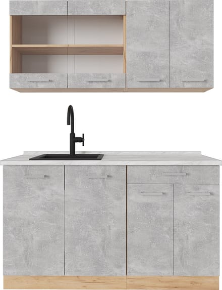 Vicco R-Line Eenpersoonskeuken – 140 cm, WB Marmer Beton/gouden eik