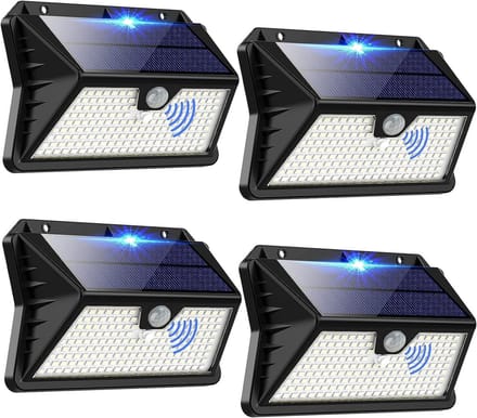 Set van 4 Solar Buitenlampen met 185 LEDs en Bewegingssensor - Waterdicht IP65
