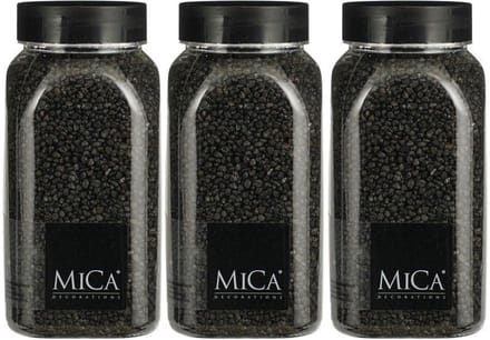 Mica Decorations decoratie stenen/granulaat - 3x - 650ml - antraciet - hobby steentjes