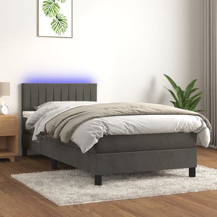 vidaXL - Boxspring - met - matras - en - LED - fluweel - donkergrijs - 90x200 - cm
