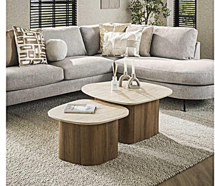 Salontafel Travertin keramiek set van 2 Kiezel - Japandi