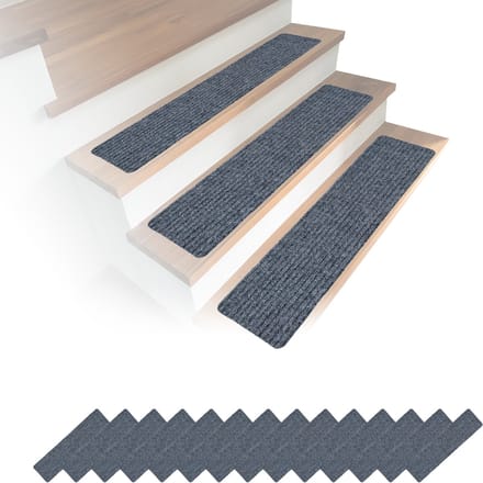 Trapmatten - set van 16 - 75x20 cm - zelfklevend - lichtgrijs
