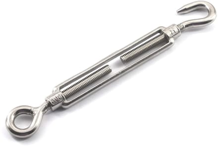 RVS Turnbuckle met Haak en Oog voor Touwspanning, M10, Verstelbare Spanning voor Tuin en Constructie