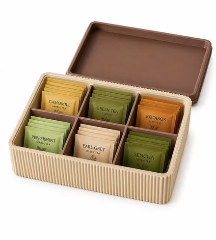 Tea Collection – Theedoos met Vakjes – Theezakjes Organizer – Geribbeld Design – Inclusief Deksel