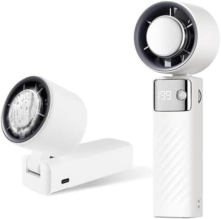 Handventilator met Koelfunctie – 4000mAh – USB-C Oplaadbaar – 199 Instelbare Snelheden – Digitaal Display – Draagbare Mini Ventilator met Koelplaat – Wit – 1 stuk