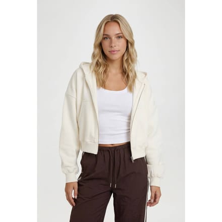 boohoo Dames Boxy hoodie met ballonmouwen en oversized ritssluiting | Ecru | Maat: Large