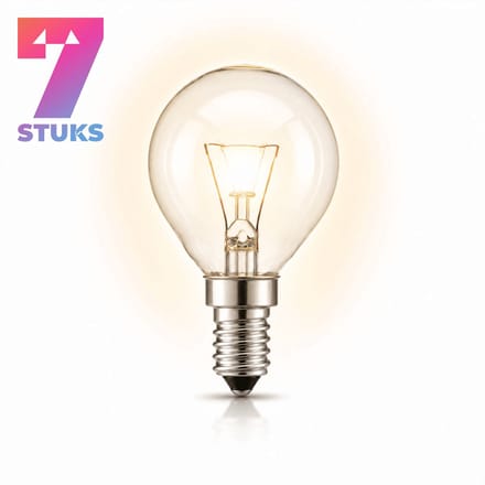 7x Kogel Gloeilamp E14 - 25W - Warm Wit Licht (2700K) - 180 lm - 1 jaar - Dimbaar