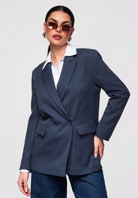 OMBRE Blazer - Slim Fit - Lange Mouw - Knopen Marine M