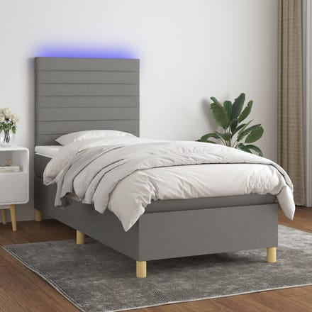 vidaXL - Boxspring - met - matras - en - LED - stof - donkergrijs - 80x200 - cm