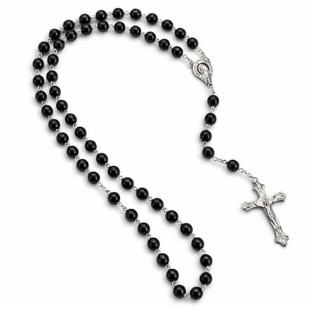 LGT JWLS Rozenkrans Ketting Zwarte Glaskralen Met Kruis