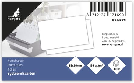 Kangaro systeemkaarten - 55x90mm - blanco - 190 grams - pak a 100 vel