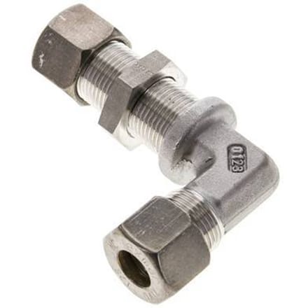 12S RVS L-Vorm Knelfitting Schotdoorvoer 400bar ISO 8434-1