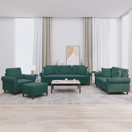 vidaXL - 4-delige - Loungeset - met - kussens - fluweel - donkergroen