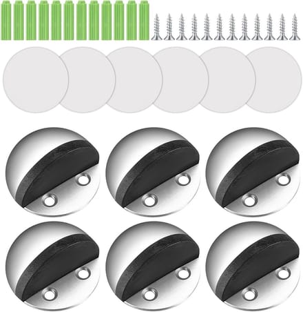 Set van 6 RVS Deurstopper met Rubber Buffer voor Harde Vloeren - Bescherming voor Deuren, Muren en Meubels, Inclusief Schroeven