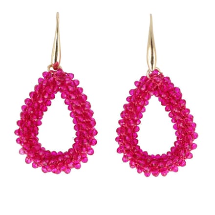 Lajetti - Druppel Oorbel Fuchsia - Dames Oorbellen - Beaded Earrings