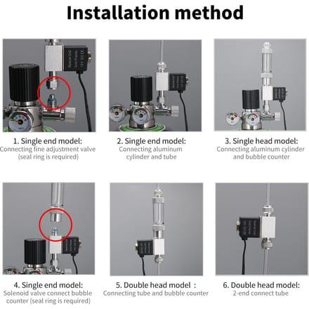 Solenoïdeklep voor Aquarium CO2 Systeem Regelaar   12V Uitgang  *6mm Slang of Bellenteller Dubbele Kop Geluidloos Lage Temperatuur Versie