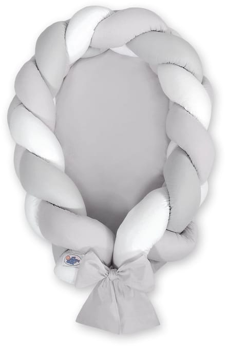 Gevlochten babynest 2 in 1 - wit-grijs