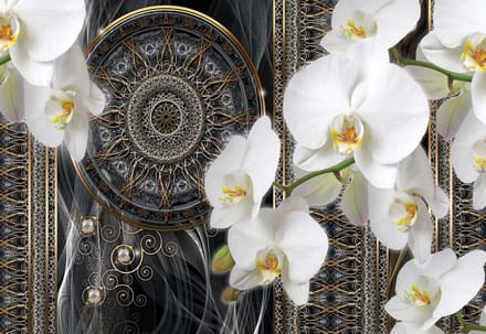 Fotobehang Luxury Abstract Pattern Flowers Spheres | XXL - 312cm x 219cm | 130g/m2 Vlies