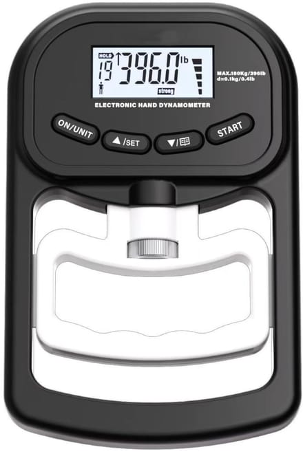 Elektronische handdynamometer - 180 kg Gripsterktetrainer - Oplaadbare elektronische handdynamometer - Digitale gripsterktetester - Verstelbare handgreepdynamometer - Met lcd-scherm - Voor krachttraining - Zwart en wit
