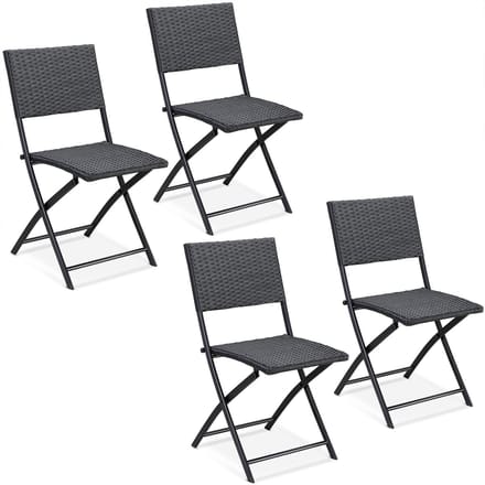 Casaria Klapstoel Polyrattan – Set van 4 Stuks – Weerbestendig - Zwart