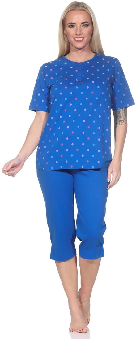 Normann dames pyjama met korte mouwen Capri pyjama in stippenlook - ook in grote maten
