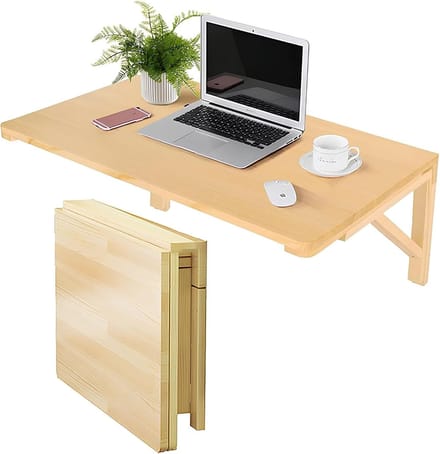 Inklapbare Wandtafel - Opvouwbaar Bureau - Ruimtebesparend Werken - Massief Houten Constructie - 100x40cm - Natuurlijk Hout