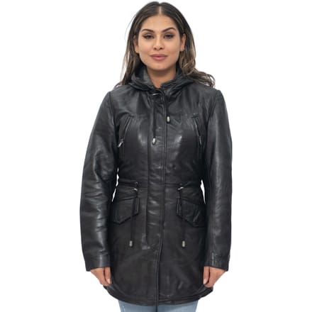 Dames leren parka jas met capuchon-Boekarest