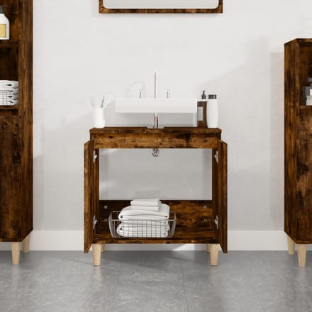 vidaXL - Wastafelkast - 58x33x60 - cm - bewerkt - hout - gerookt - eikenkleurig