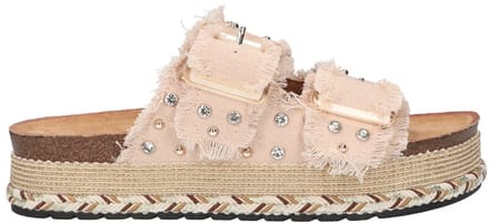 La Strada Platform Slipper Beige Textiel - Damesschoenen - Maat - 39