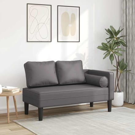 vidaXL - Chaise - longue - met - kussens - kunstleer - grijs