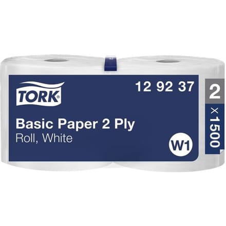 Tork Poetspapier Basic 129237 W1 Wiper 320 2laags wit 510 mtr x 24 cm pak a 2 rol/1500 vel (129237)