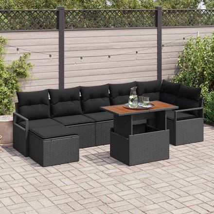 vidaXL Tuin Eettafel Set met kussen 8 pcs Zwart en Bruin