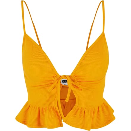 Urban Classics - Waffle Pique Ruffle Crop top - L - Oranje