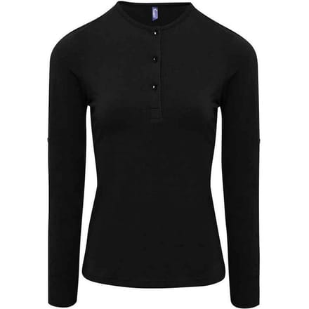 Premier Dames/Dames Lang John Roll Mouw T-shirt (Zwart)