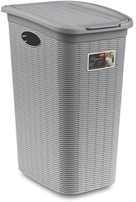 Wasmand met deksel 'Elegance' - 36 Liter - Met ventilatie - Handgrepen - Grijs