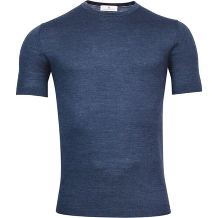 Thomas Maine Trui Fine Merino Crew Neck Short Sleeve Single Knit Denim Blue / male