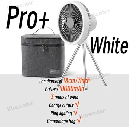 D&A Ventilator - Tafelventilator - Campingventilator - Plafondventilator - Draadloos - LED-verlichting - Powerbank - Met opbergzak
