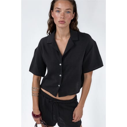Gestructureerd Korte Crop Shirt met Knopen Sluiting