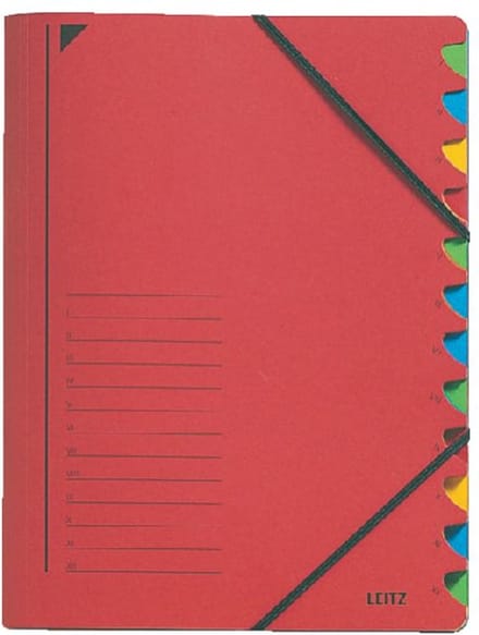 Sorteermap leitz 12 tabbladen karton rood | 5 stuks