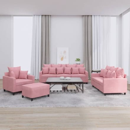 vidaXL - 4-delige - Loungeset - met - kussens - fluweel - roze