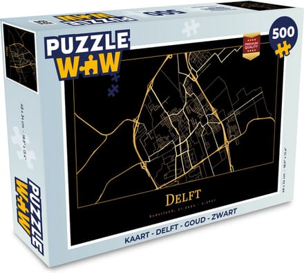 Puzzel Kaart - Delft - Goud - Zwart - Legpuzzel - Puzzel 500 stukjes