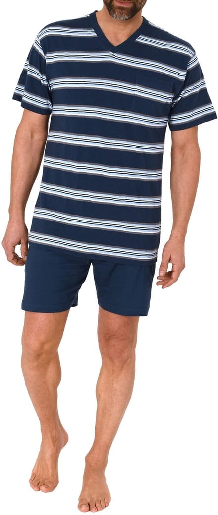 Herenpyjama met korte mouwen en manchetten - gestreepte look