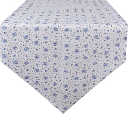 Clayre & Eef Tafelloper 50x160 cm Wit Blauw Katoen Roosjes