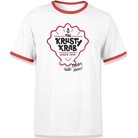 Spongebob Krusty Krab Unisex Ringer T-Shirt - Wit / Rood - M